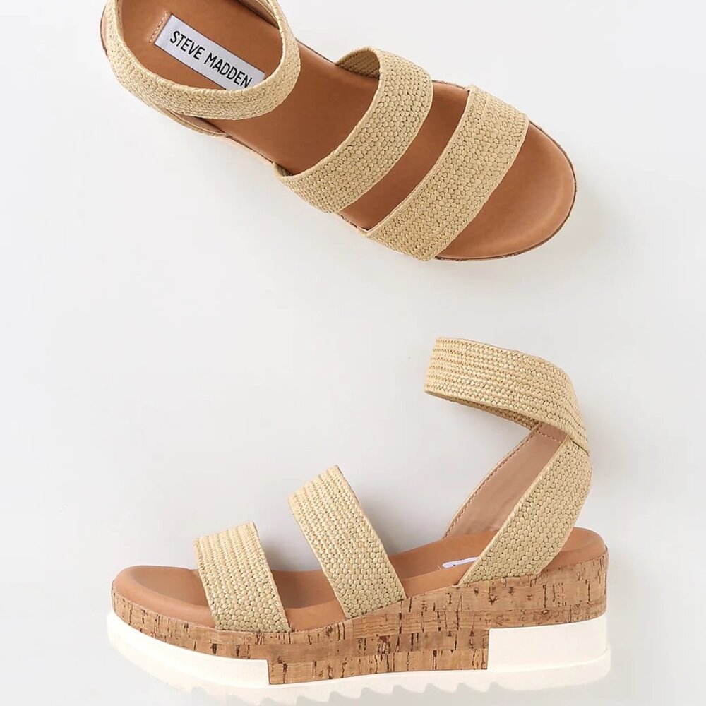 Steve Madden Bandi Espadrille Platform Sandal | Natural Raffia | Size 8.5